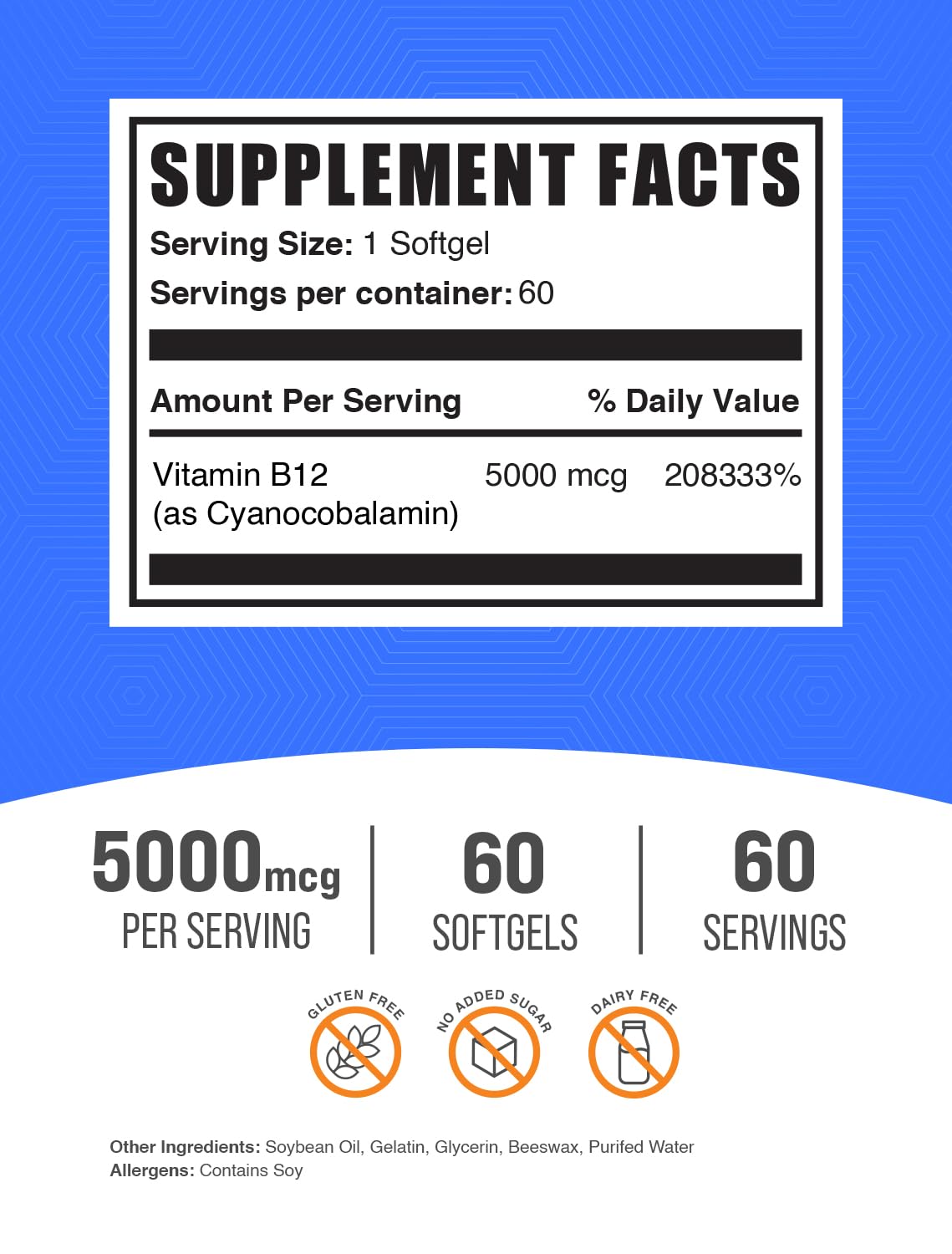 Flacon de BulkSupplements B12 5000 mcg gélules souples avec étiquette