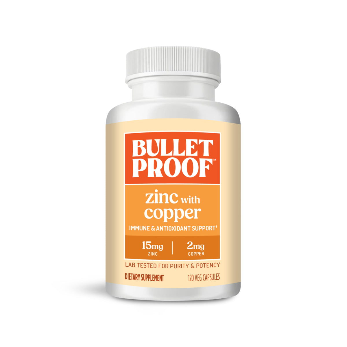 Flacon de Bulletproof Zinc avec Cuivre 120 capsules vue avant