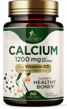 Flacon de Calcium 1200 mg avec Vitamine D3 - Nature's Nutrition, 240 comprimés