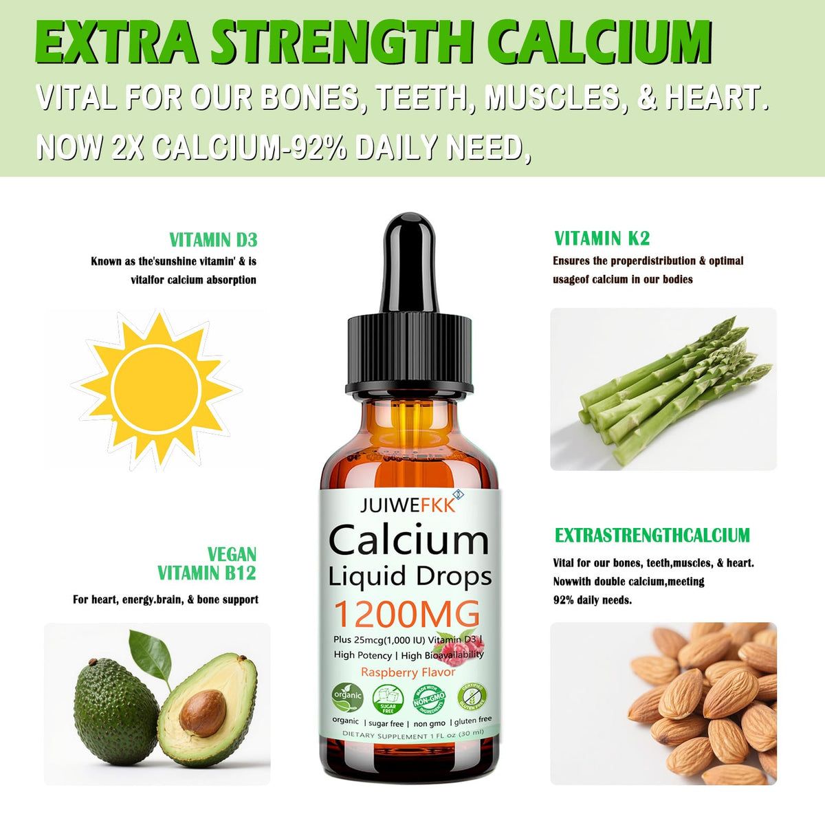 Flacon de Calcium 1200mg avec Vitamine D3 de JUIWEFKK, vue de face