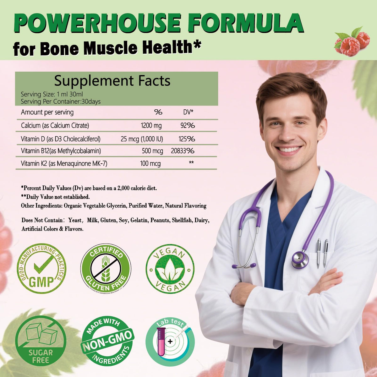 Flacon de Calcium 1200mg avec Vitamine D3, vue de dos