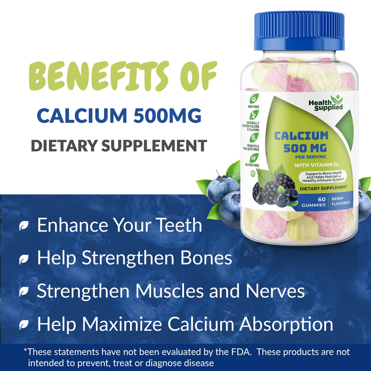 Flacon de Calcium 500mg avec Vitamine D3 ouvert, gummies visibles