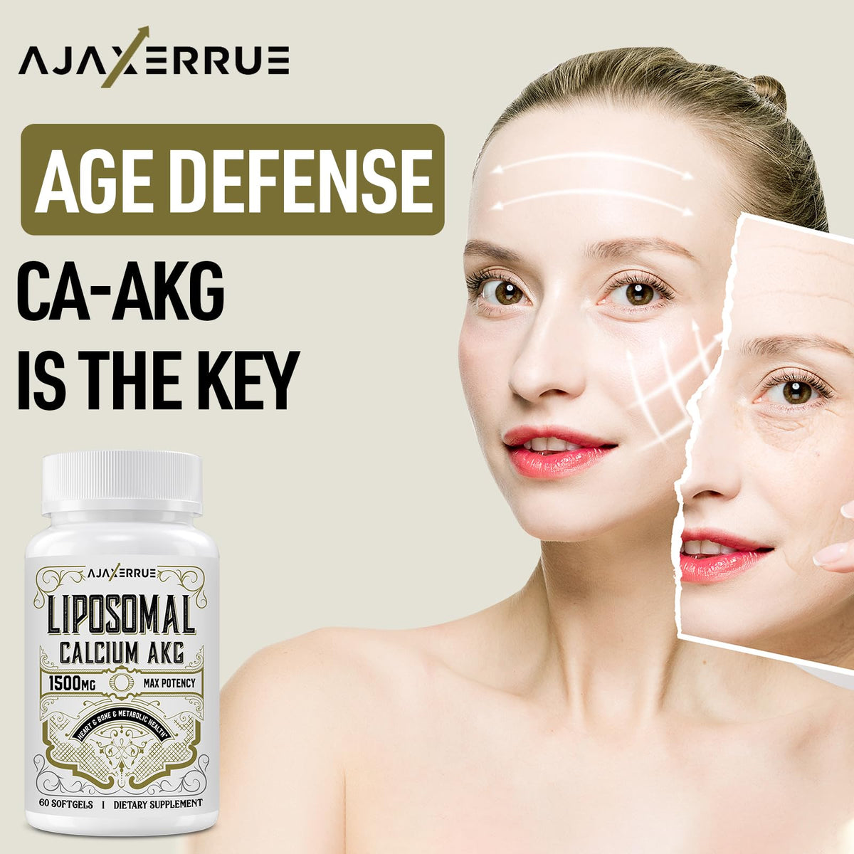 Flacon de Calcium AKG Liposomal AJAXERRUE avec gélules à côté