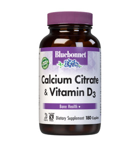 Flacon de Calcium Citrate BlueBonnet 1000mg avec Vitamine D3, 180 comprimés