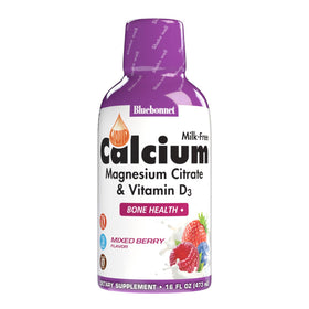 Flacon de Calcium Citrate liquide BlueBonnet 16 fl oz, goût framboise, vue de face