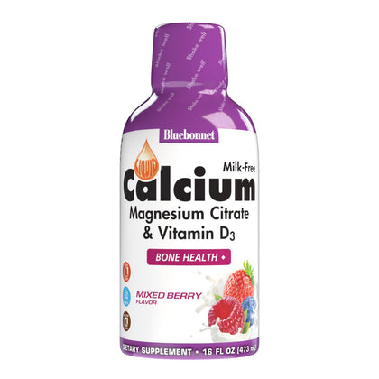 Flacon de Calcium Citrate liquide BlueBonnet 16 fl oz, goût framboise, vue de face