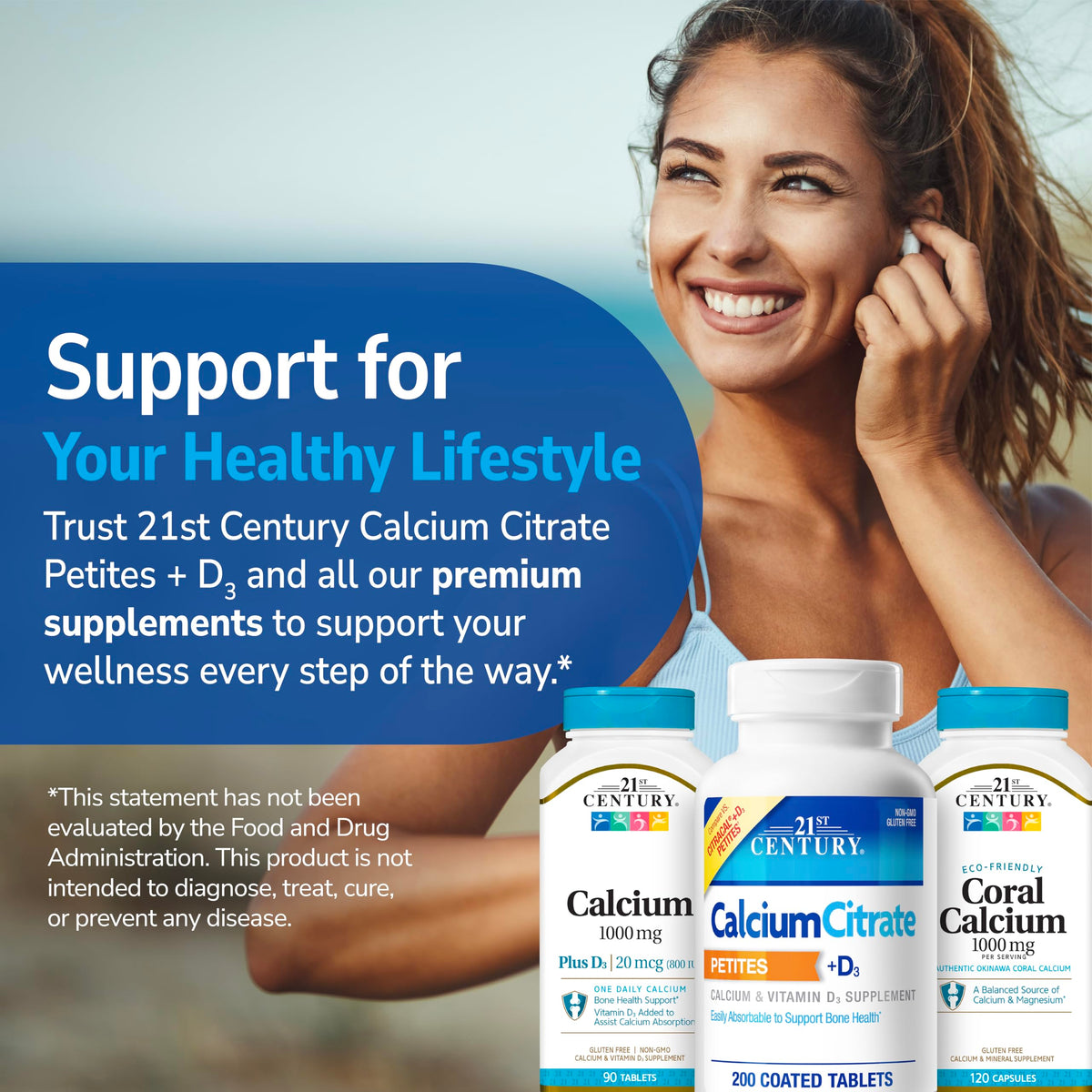 Flacon de Calcium Citrate Plus D3 21st Century avec couvercle ouvert