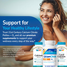 Flacon de Calcium Citrate Plus D3 21st Century avec couvercle ouvert