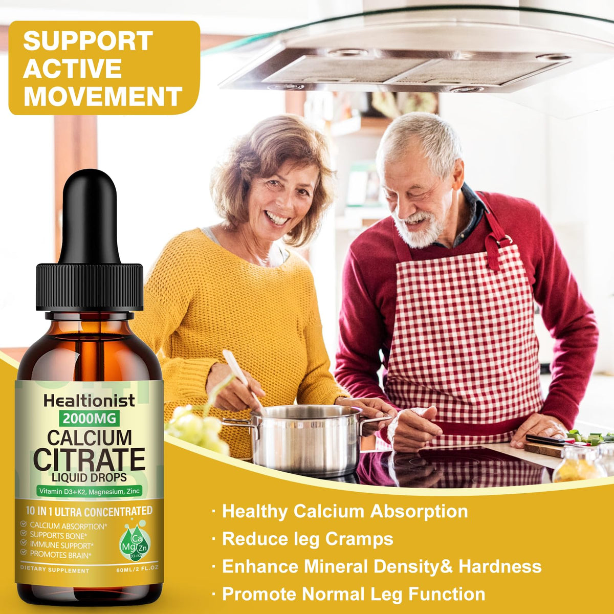 Flacon de Calcium Citrate sur une surface en bois