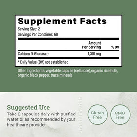 Flacon de Calcium D-Glucarate 1200mg avec étiquette visible