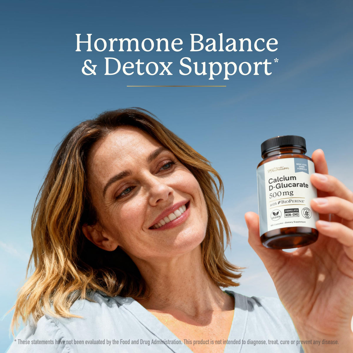 Flacon de Calcium D-Glucarate 500mg SMNutrition avec capsules à côté