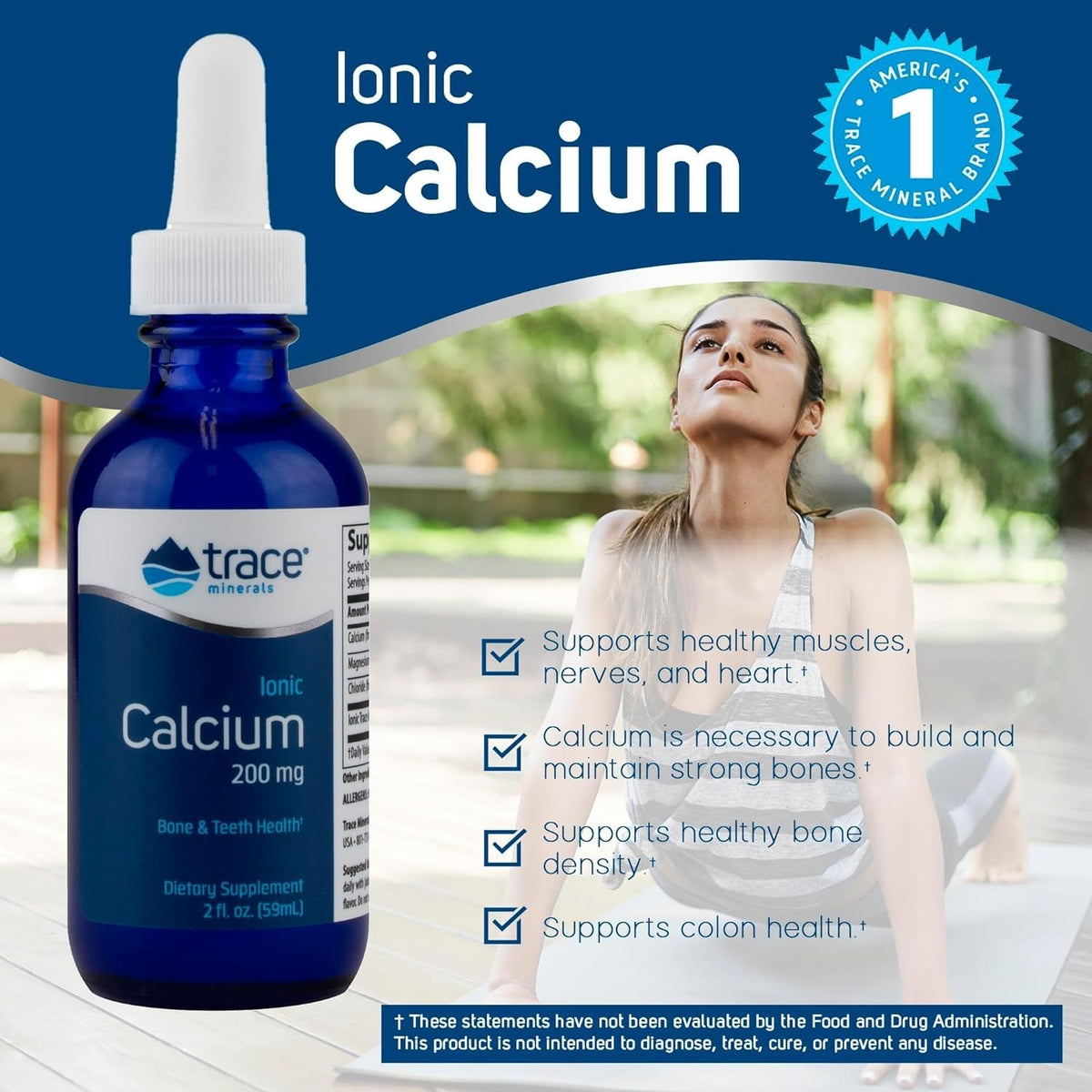 Flacon de calcium ionique Trace Minerals ouvert avec compte-gouttes