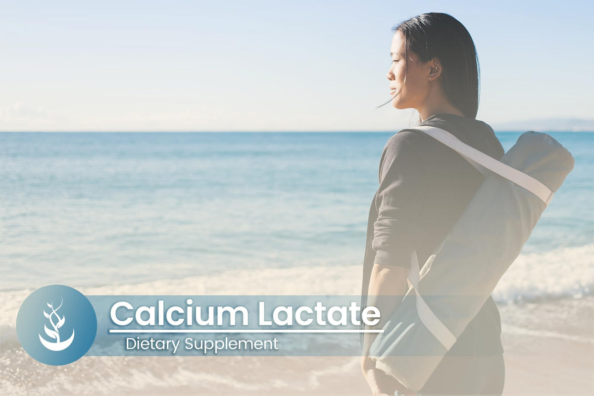 Flacon de Calcium Lactate avec dimensions 10,2 x 5,1 x 5,1 cm