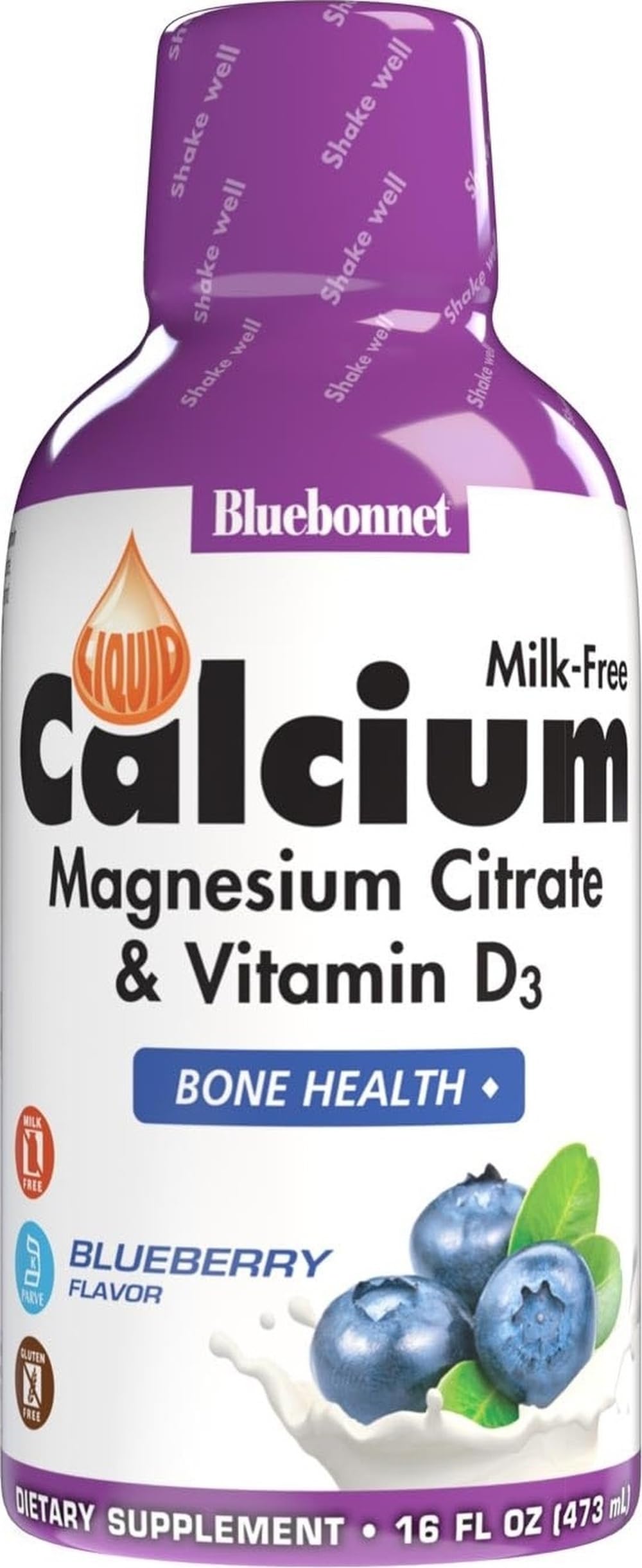 Flacon de Calcium Liquide BlueBonnet 16 fl oz Saveur Myrtille vue de face