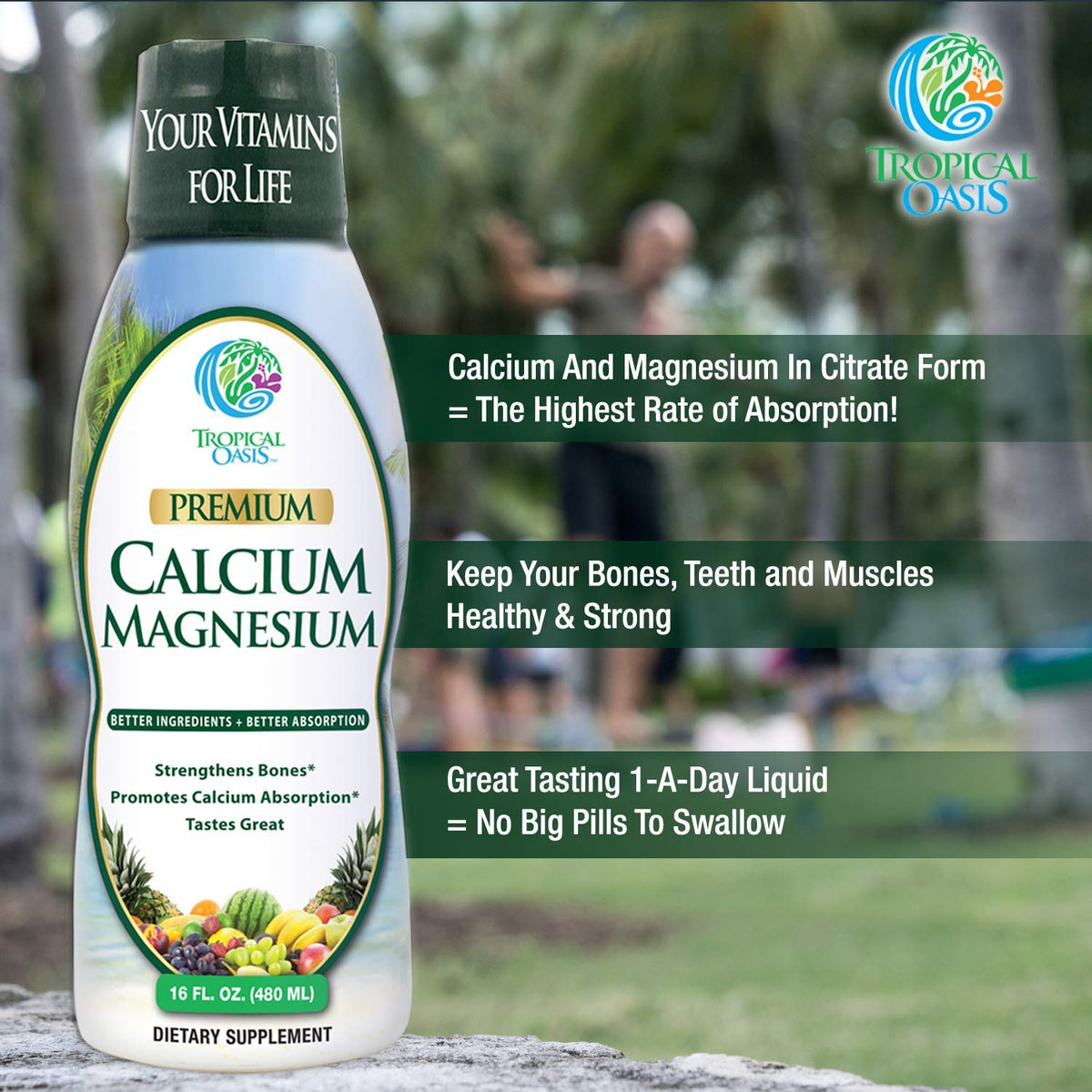 Flacon de Calcium Liquide Tropical Oasis sur une table