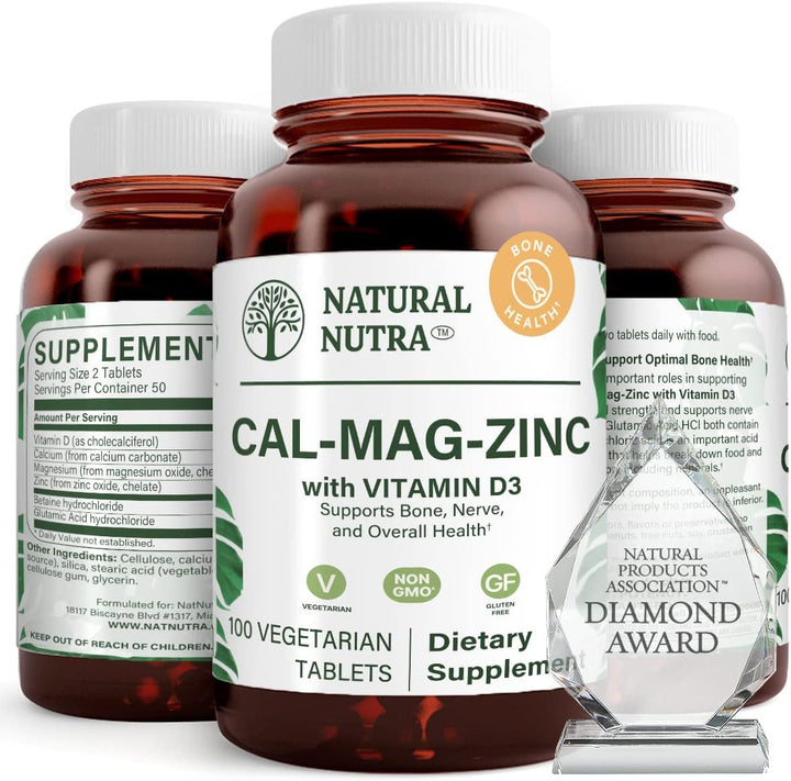 Flacon de Calcium Magnésium Zinc avec Vitamine D3 Natural Nutra