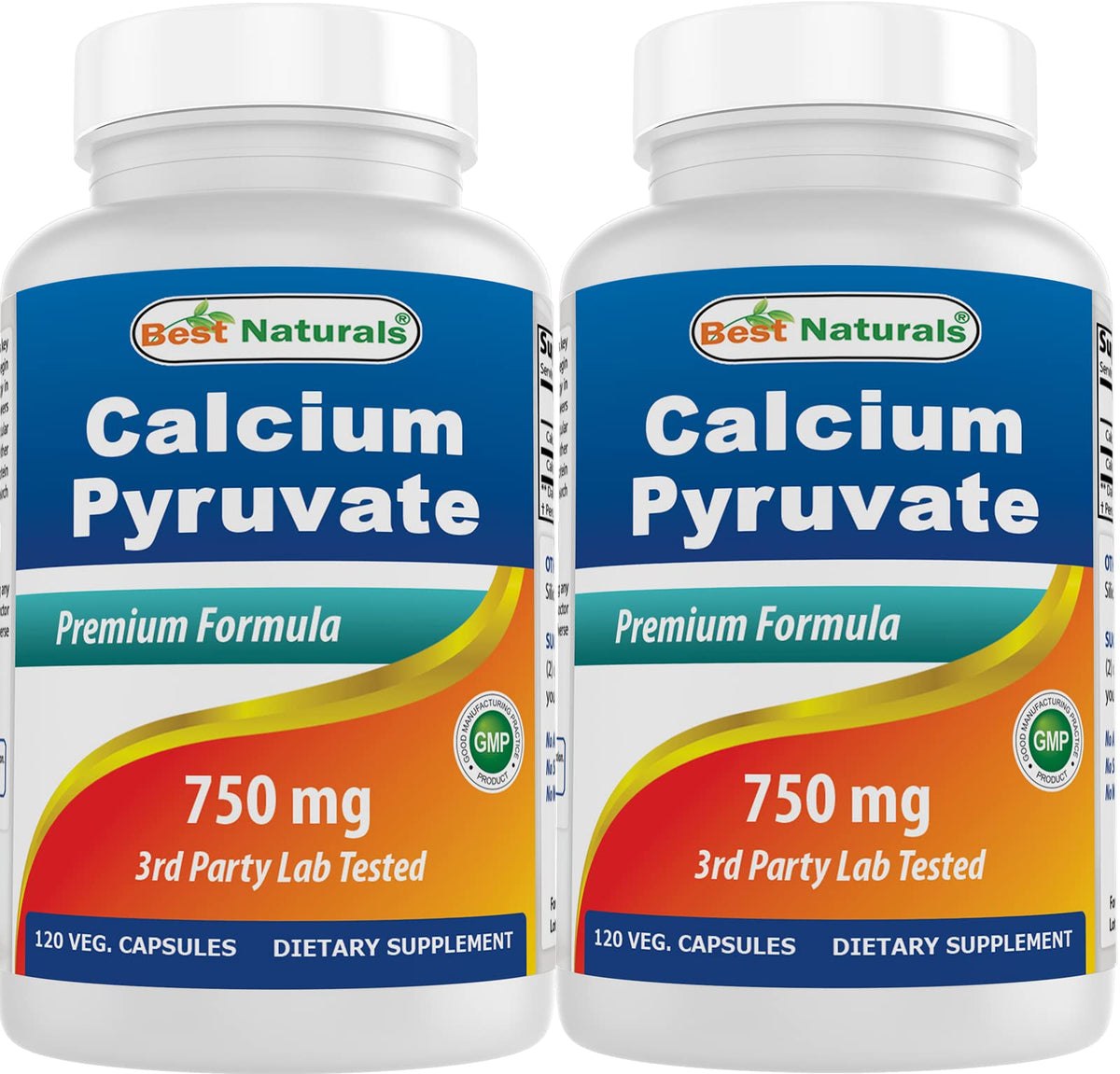 Flacon de Calcium Pyruvate 750 mg Best Naturals avec 120 capsules