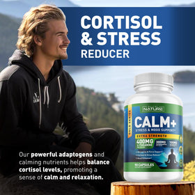 Flacon de Calm+ ouvert avec capsules visibles