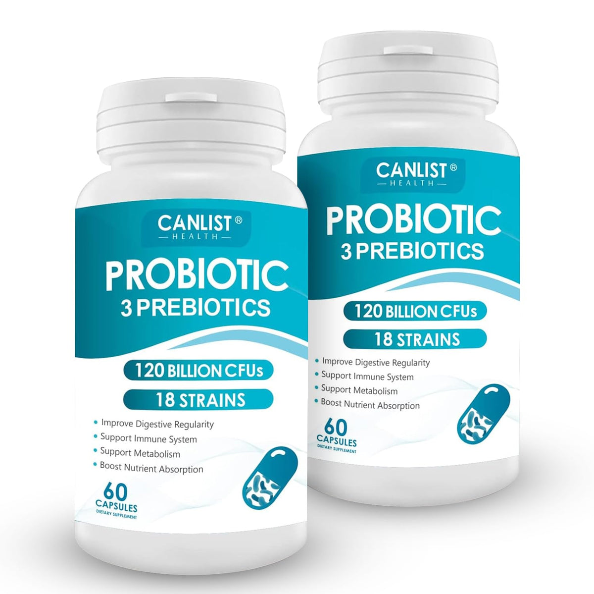 Flacon de CANLIST Probiotiques 120 milliards CFU 120 capsules
