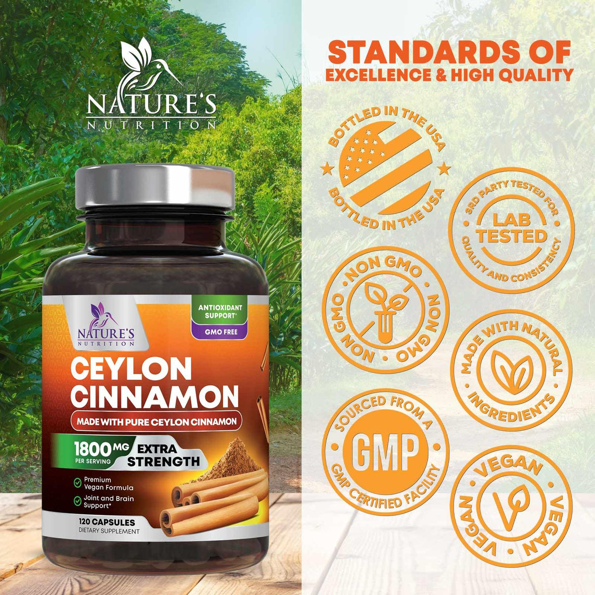 Flacon de cannelle de Ceylan Nature's Nutrition avec étiquette