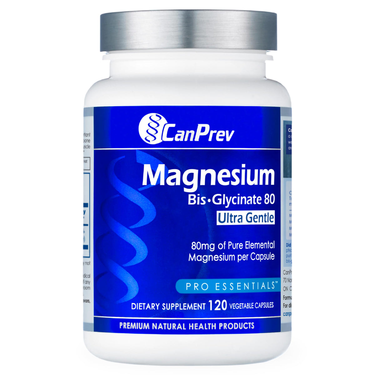 Flacon de CanPrev Magnésium Glycinate 80mg, 120 capsules végétales
