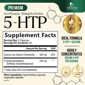 Flacon de capsules 5-HTP Nature's Nutrition avec étiquette