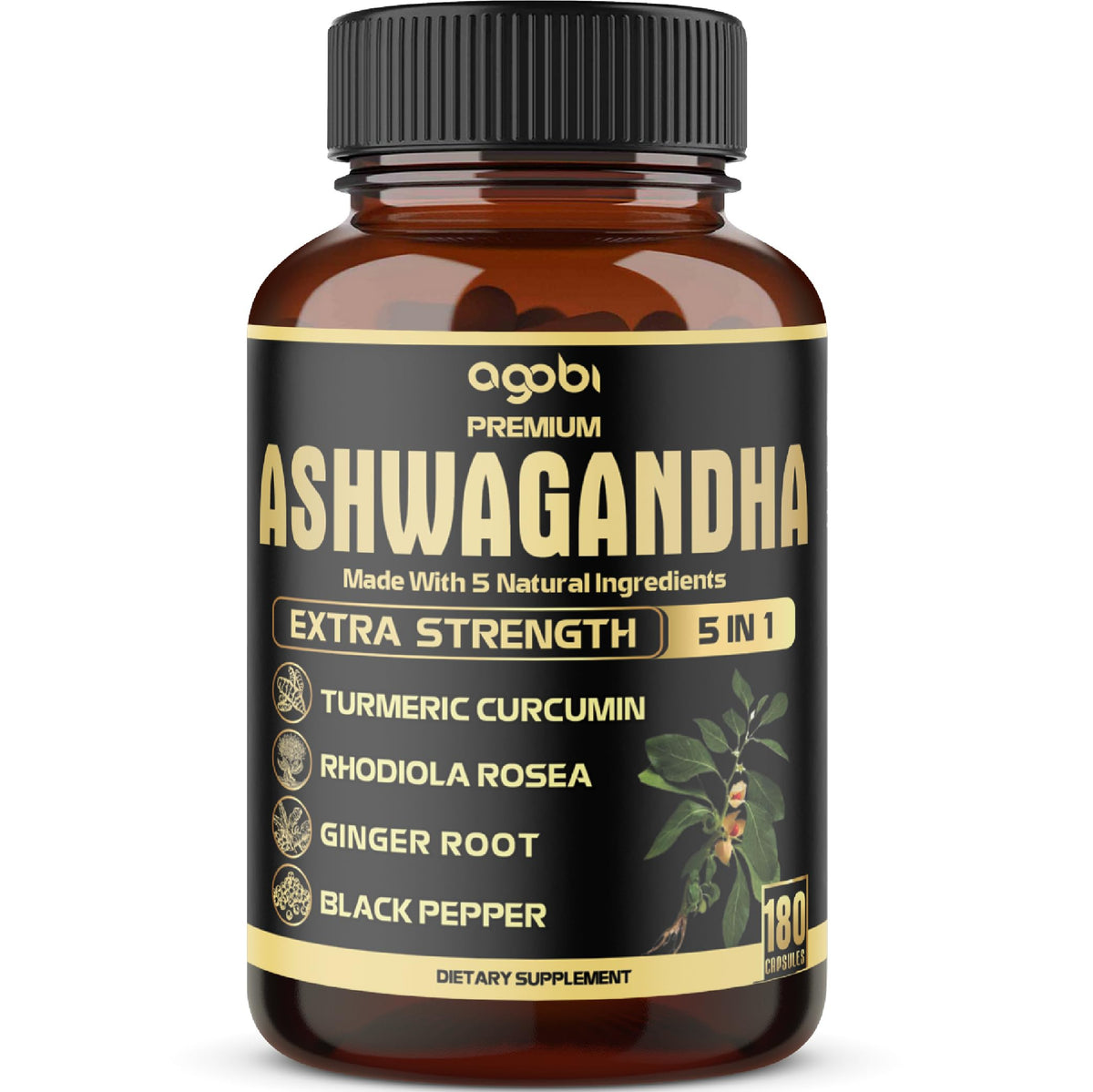 Flacon de capsules agobi Ashwagandha 180 capsules vegan