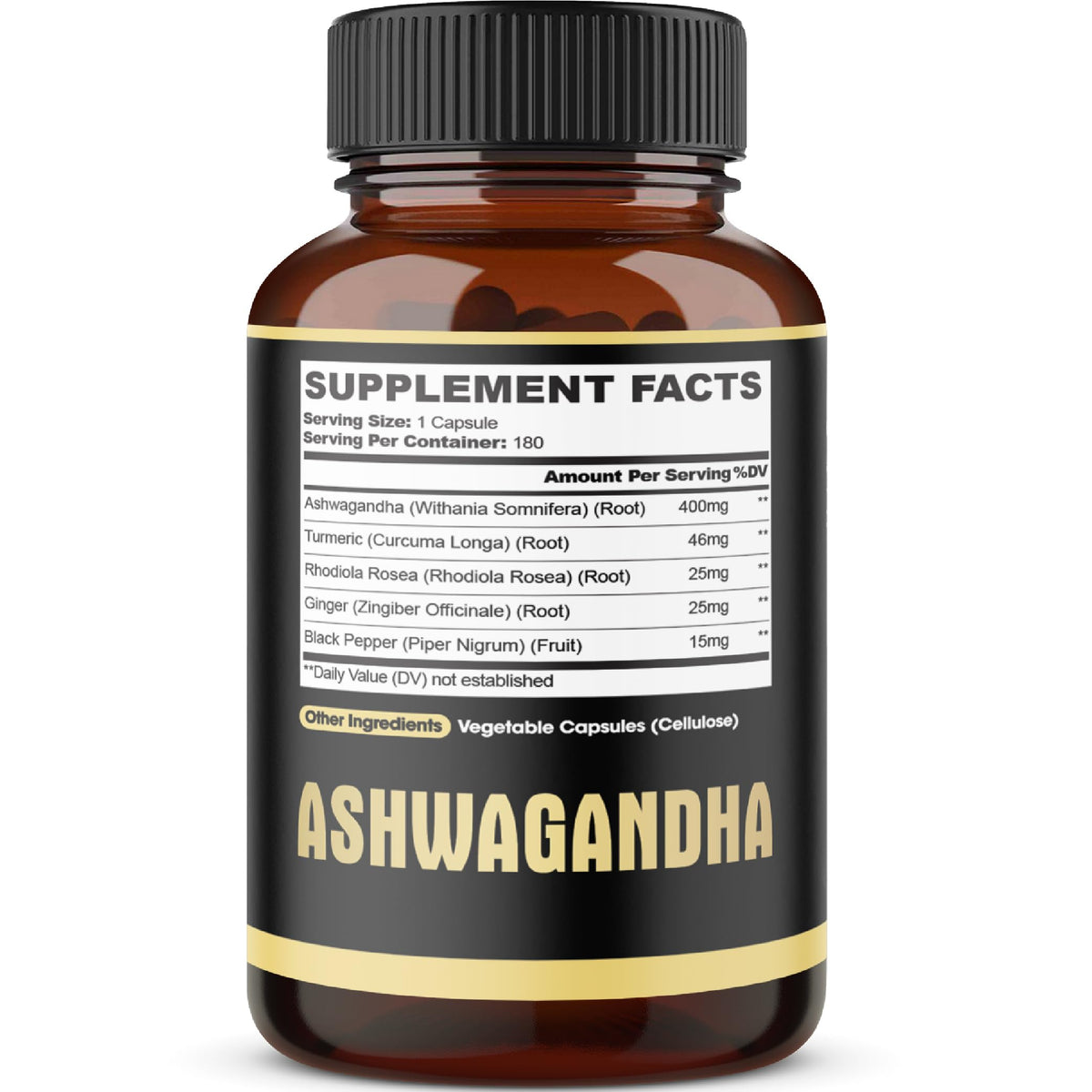 Flacon de capsules agobi Ashwagandha sur un fond naturel