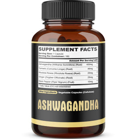 Flacon de capsules agobi Ashwagandha sur un fond naturel