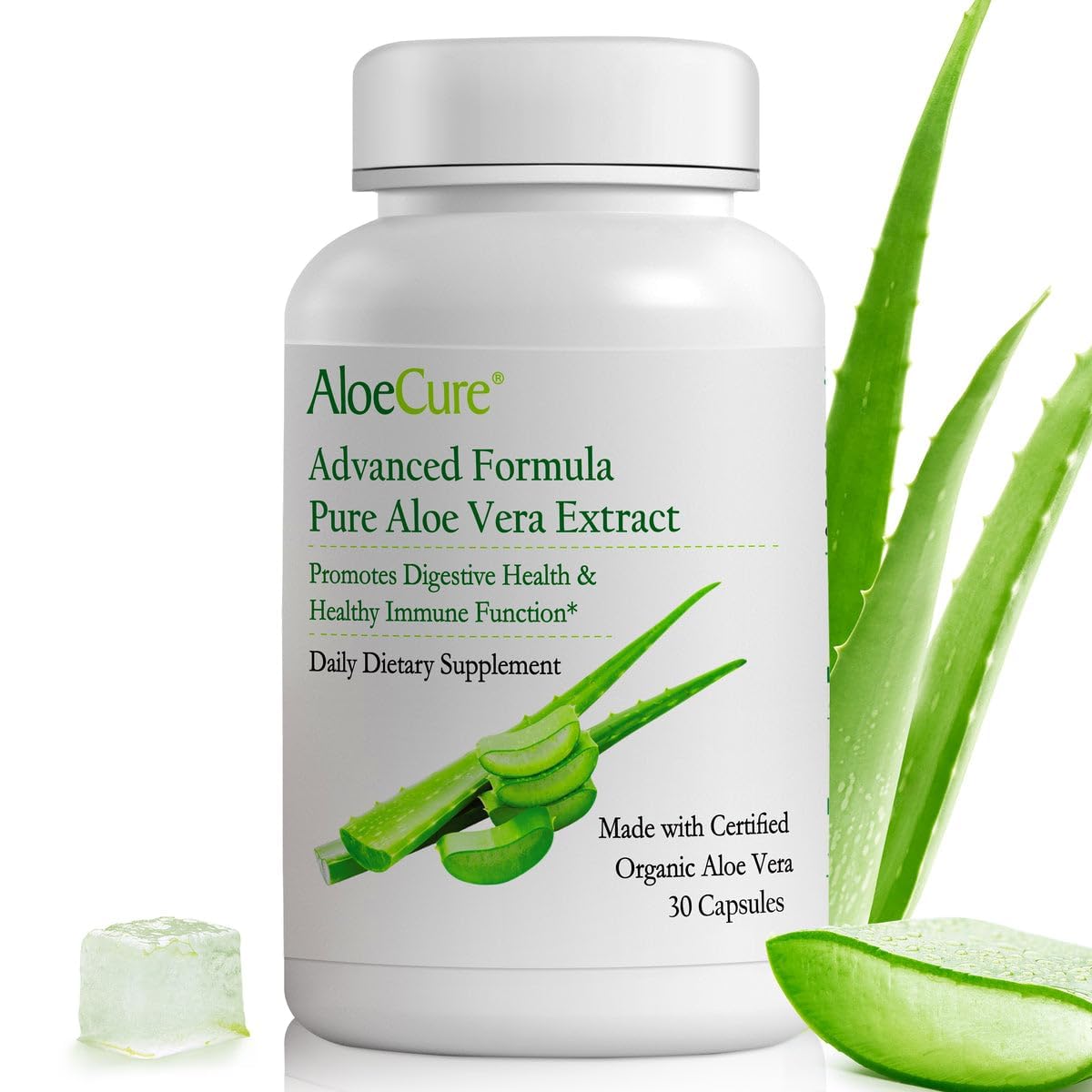 Flacon de capsules AloeCure Aloe Vera 30ct 300mg vue de face