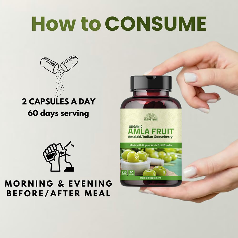 Flacon de capsules Amla Hebhac Herbs sur un fond neutre