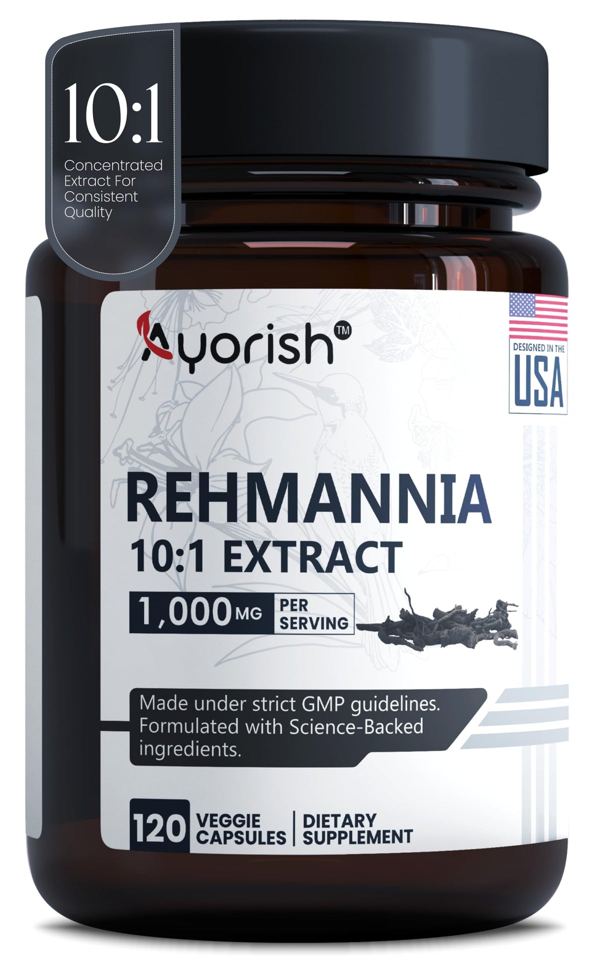 Flacon de capsules Ayorish de Rehmannia 1000mg vue avant
