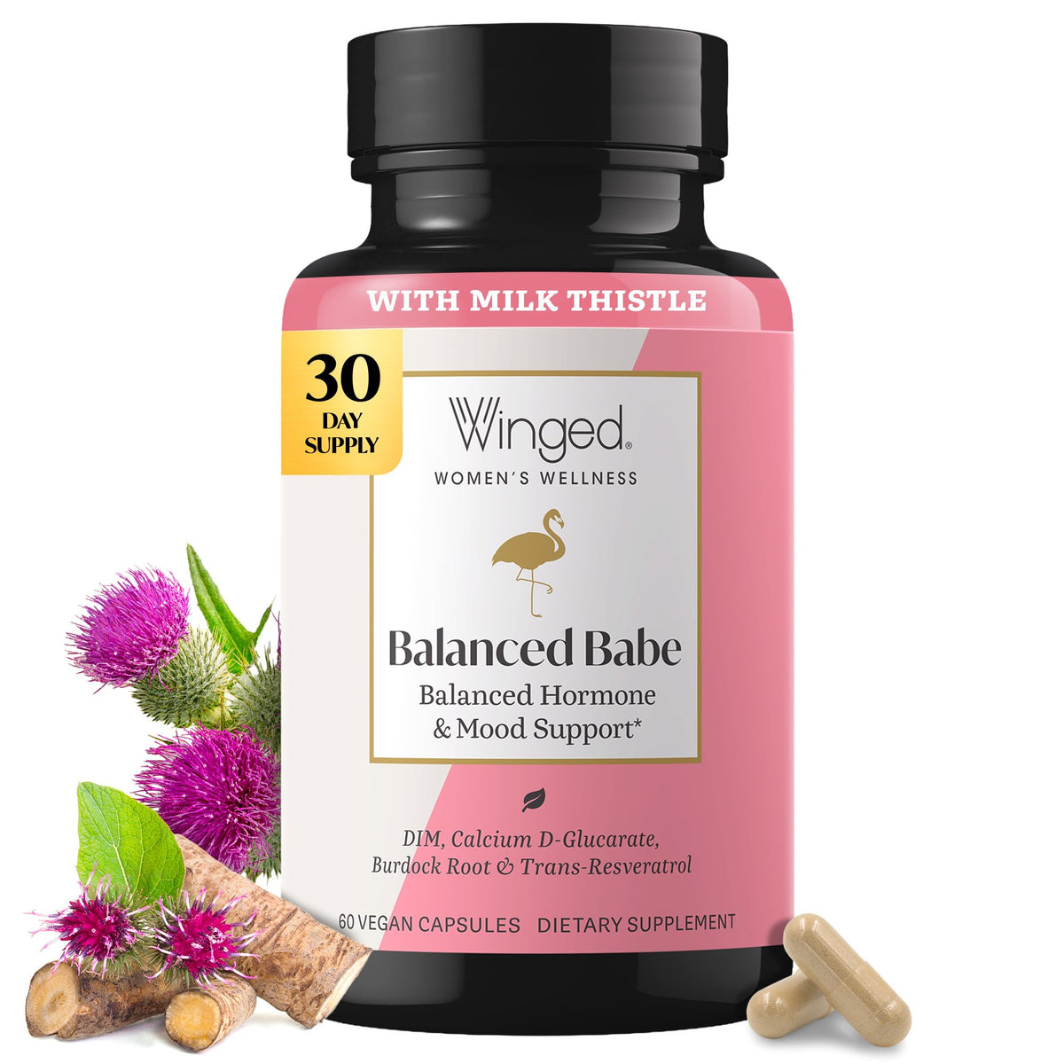 Flacon de capsules Balanced Babe de Winged Wellness, 60 capsules