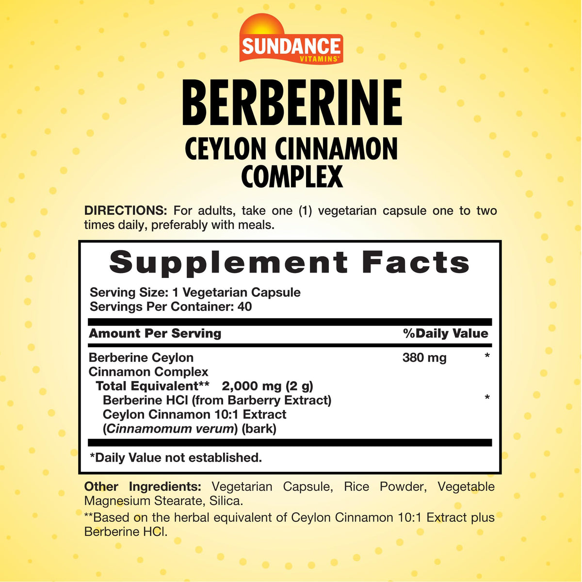 Flacon de capsules Berberine et Cannelle de Ceylan Sundance avec étiquette