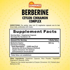 Flacon de capsules Berberine et Cannelle de Ceylan Sundance avec étiquette