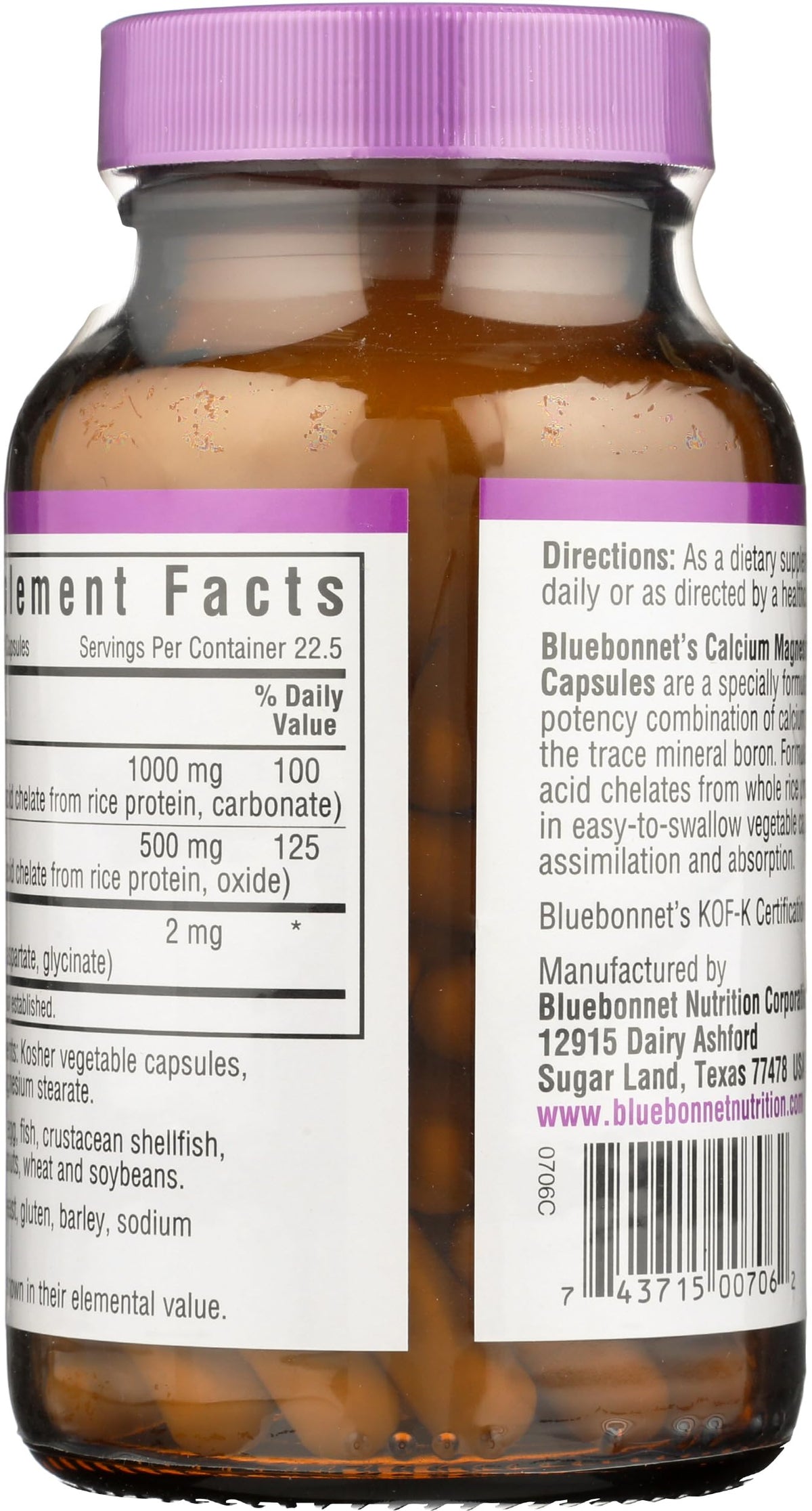 Flacon de capsules BlueBonnet Calcium Magnésium Plus Bore