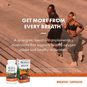 Flacon de capsules Breathe Host Defense avec étiquette visible