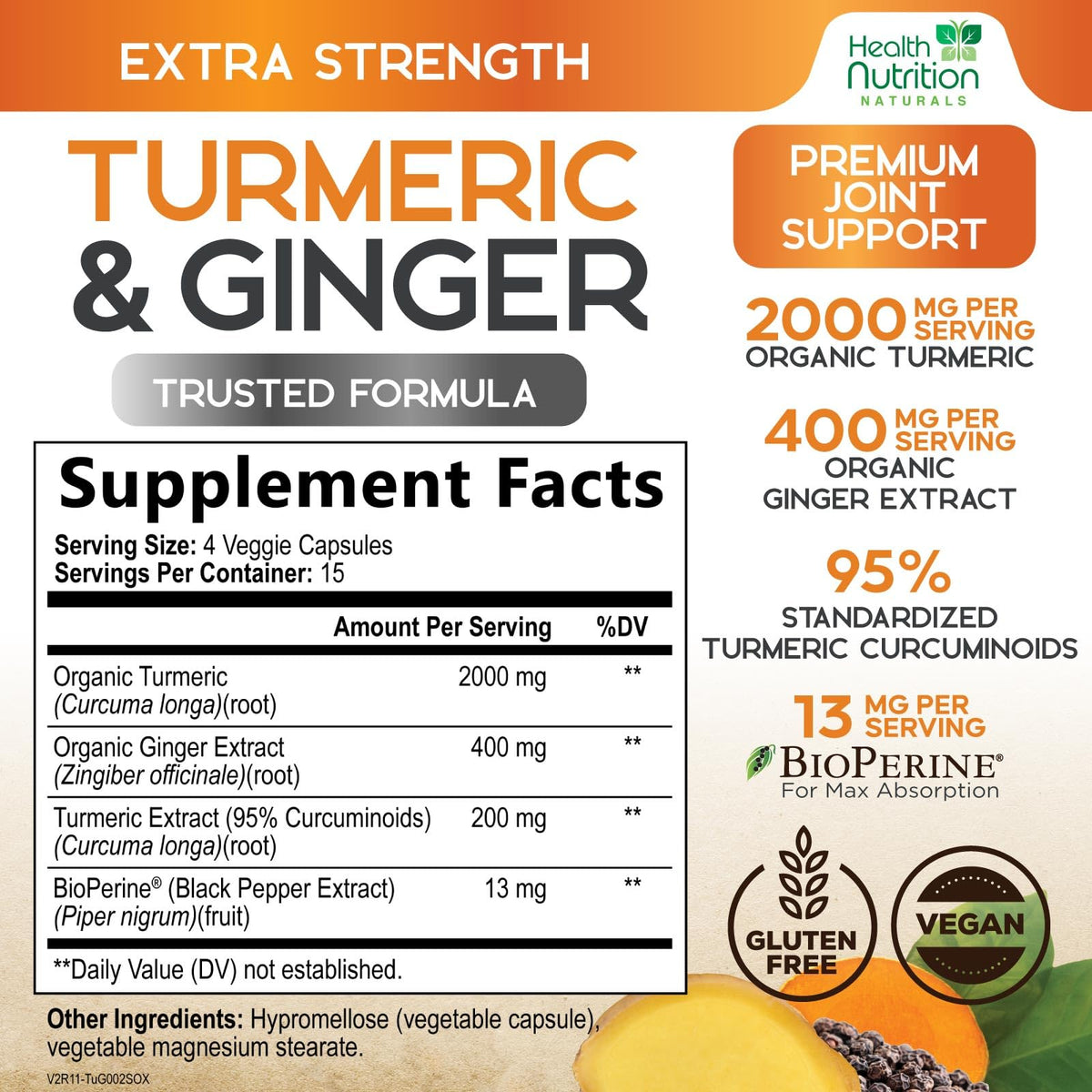 Flacon de capsules Curcuma 2200mg, étiquette visible