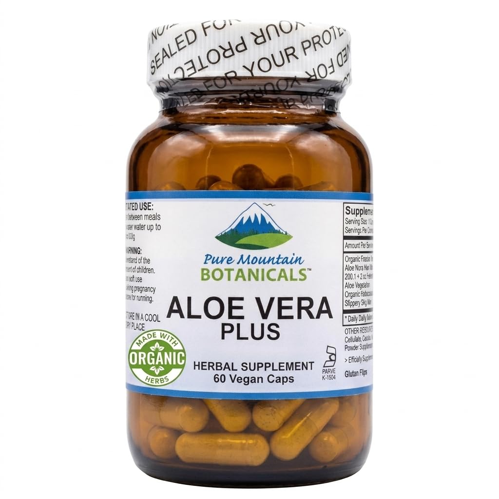 Flacon de capsules d'Aloe Vera Pure Mountain Botanicals 60 capsules
