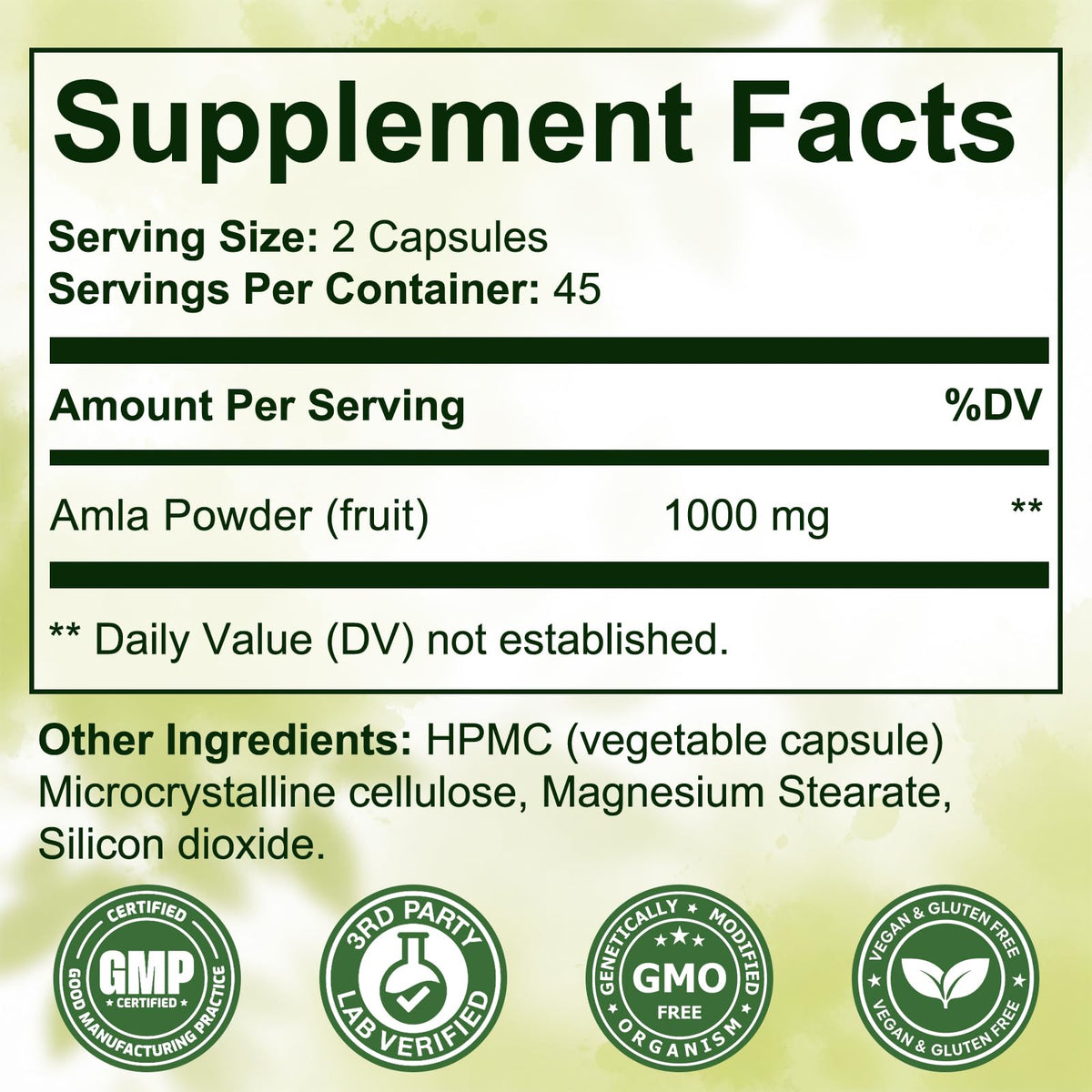 Flacon de capsules d'Amla Kenofor 1000mg avec arrière-plan naturel