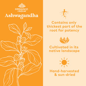 Flacon de capsules d'Ashwagandha Bio ORGANIC INDIA avec étiquette visible
