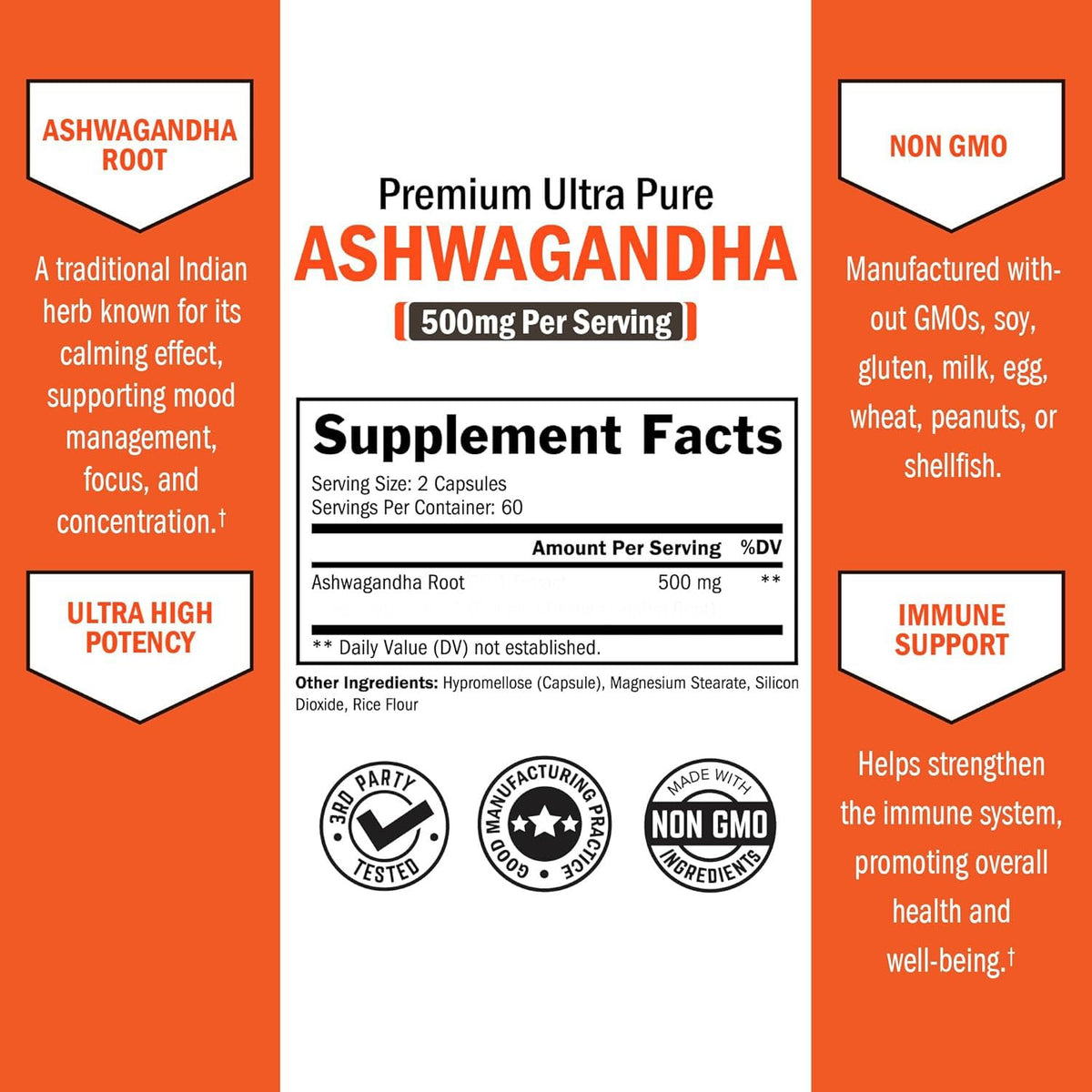 Flacon de capsules d'ashwagandha BioSchwartz avec étiquette visible