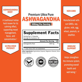 Flacon de capsules d'ashwagandha BioSchwartz avec étiquette visible