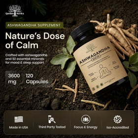 Flacon de capsules d'ashwagandha Garden of Herbz avec étiquette