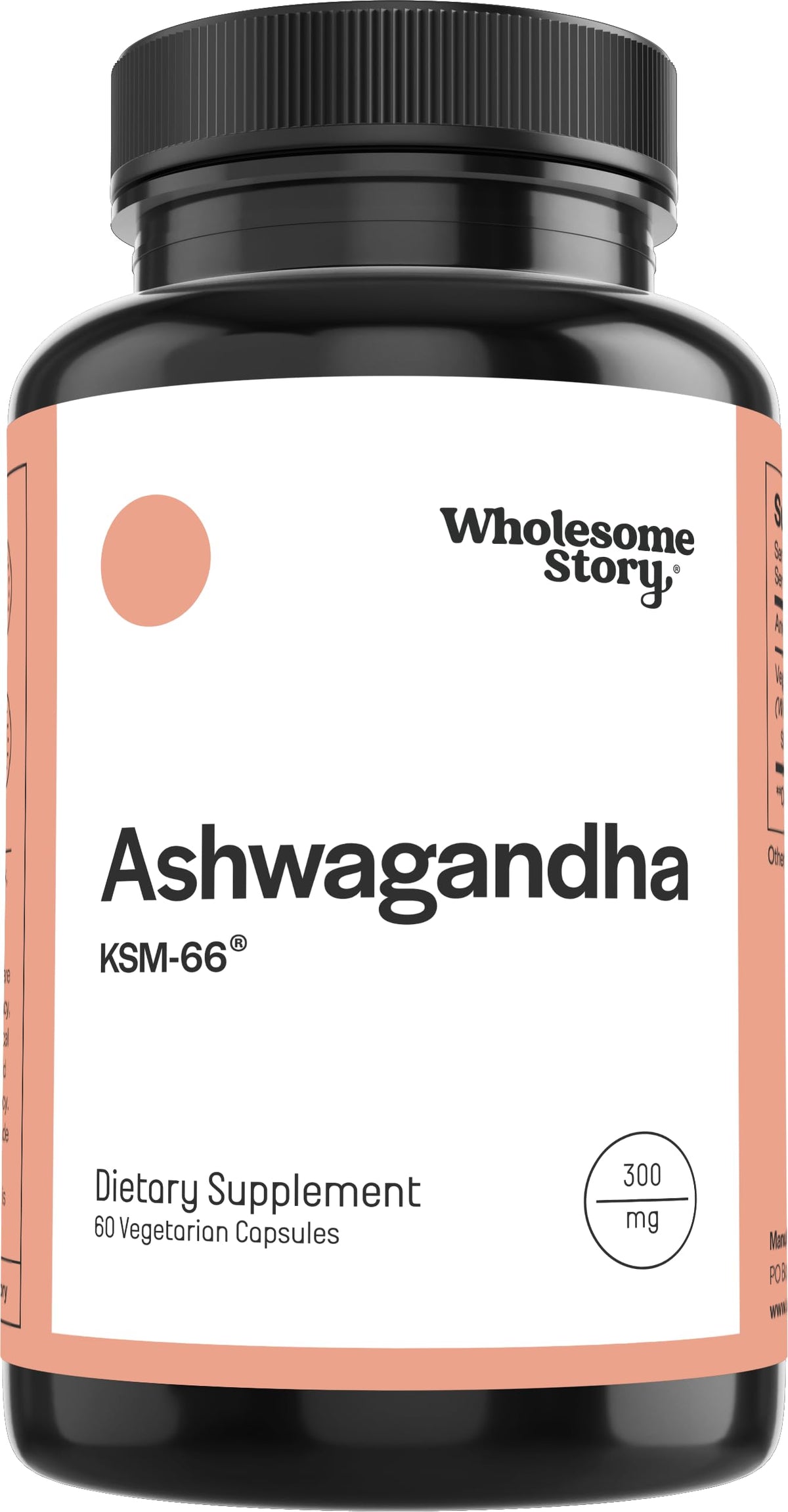 Flacon de capsules d'Ashwagandha Vegan 300mg de Wholesome Story