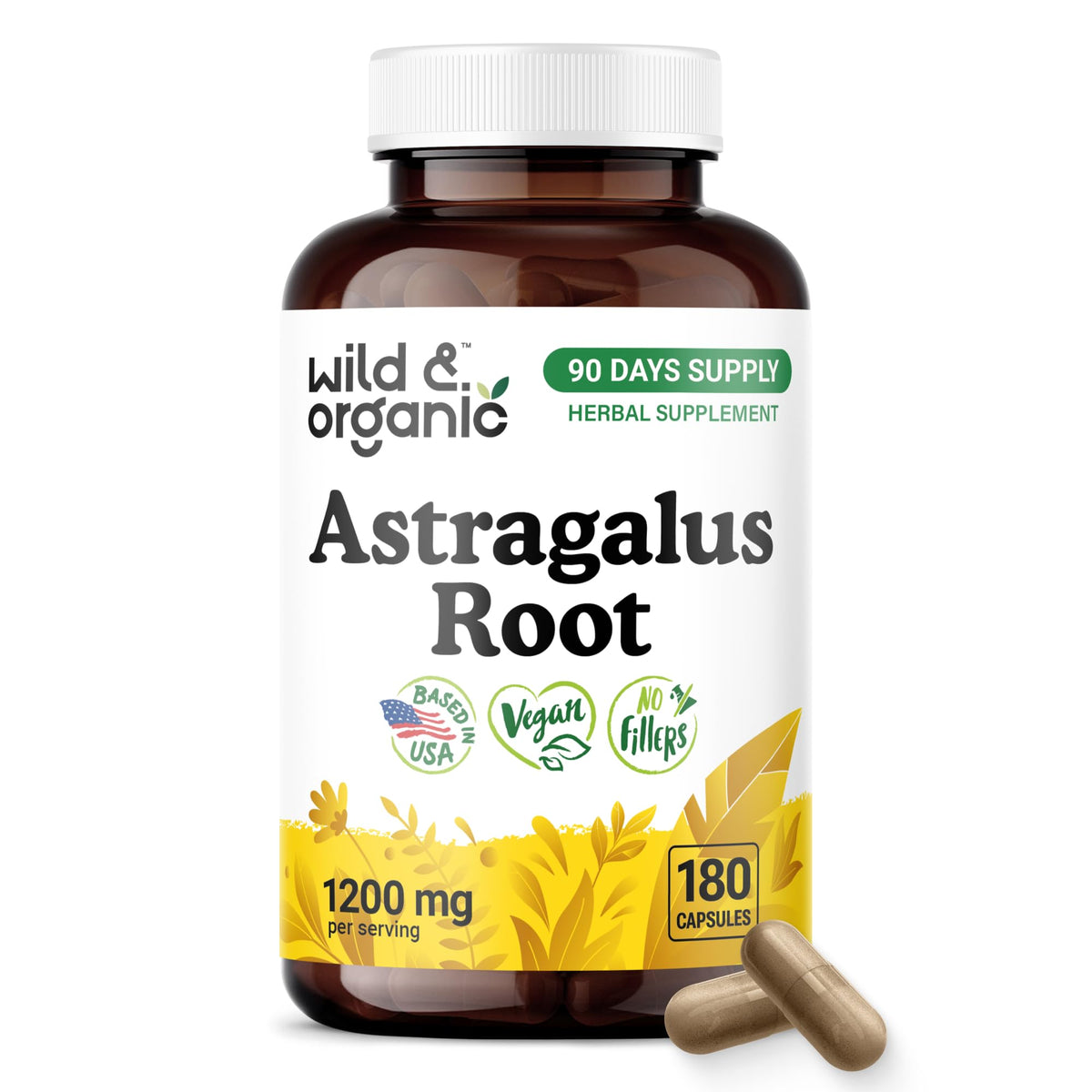 Flacon de capsules d'astragale Wild & Organic, 180 comprimés