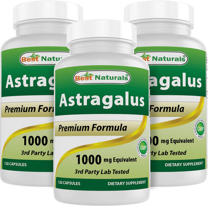 Flacon de capsules d'Astragalus Best Naturals 1000 mg, 120 comprimés