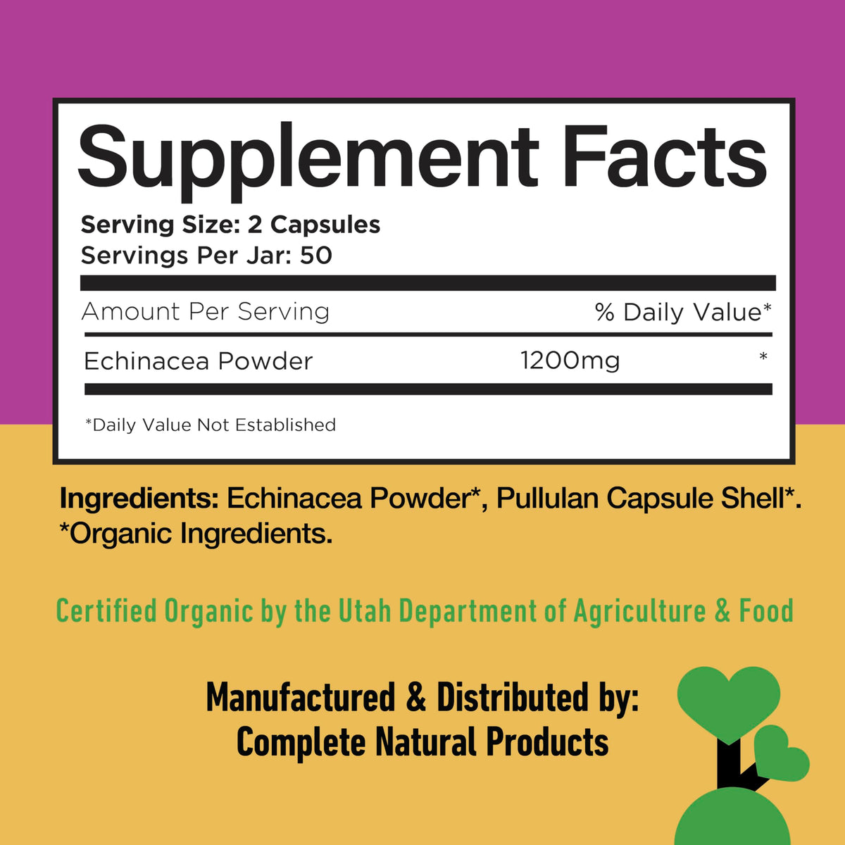 Flacon de capsules d'échinacée bio 600mg ouvert
