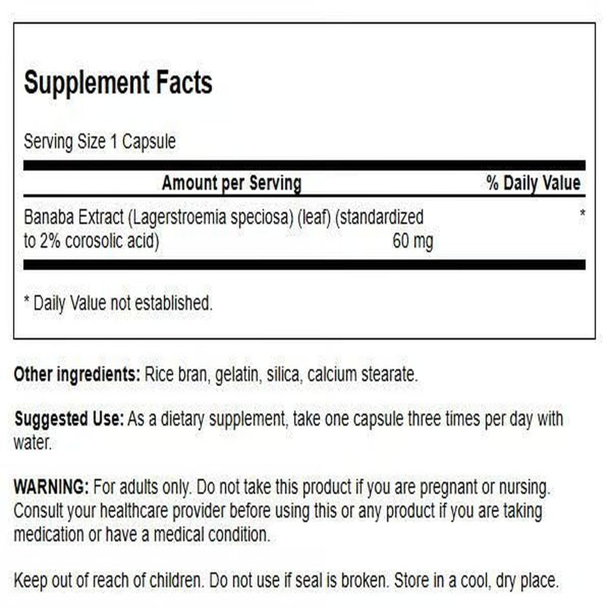 Flacon de capsules d'extrait de Banaba Swanson