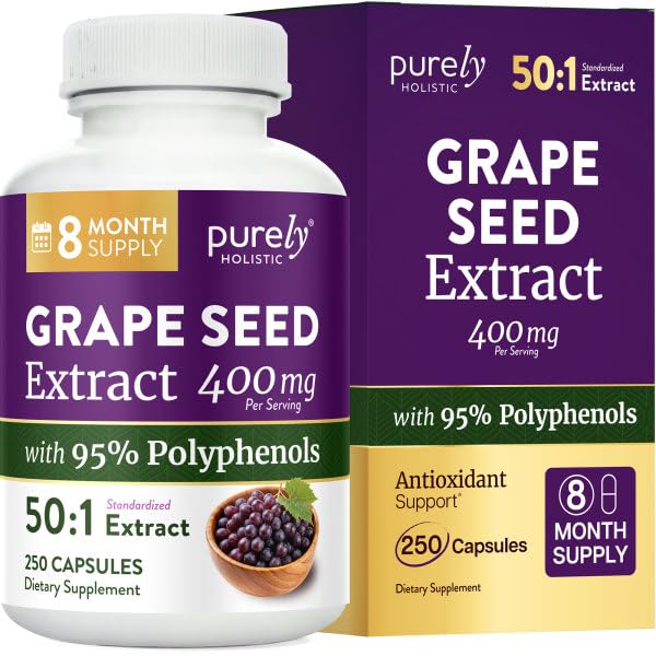 Flacon de capsules d'extrait de pépins de raisin Purely Holistic vue avant